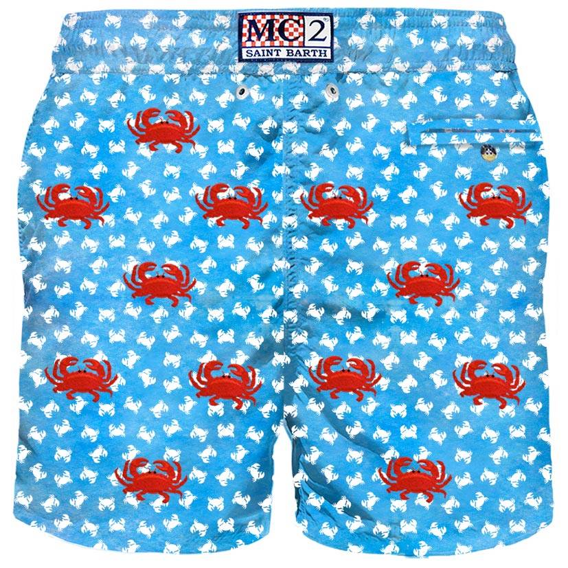 Mc2 Saint Barth Costume Da Bagno Uomo In Tessuto Leggero Con Ricamo Granchi