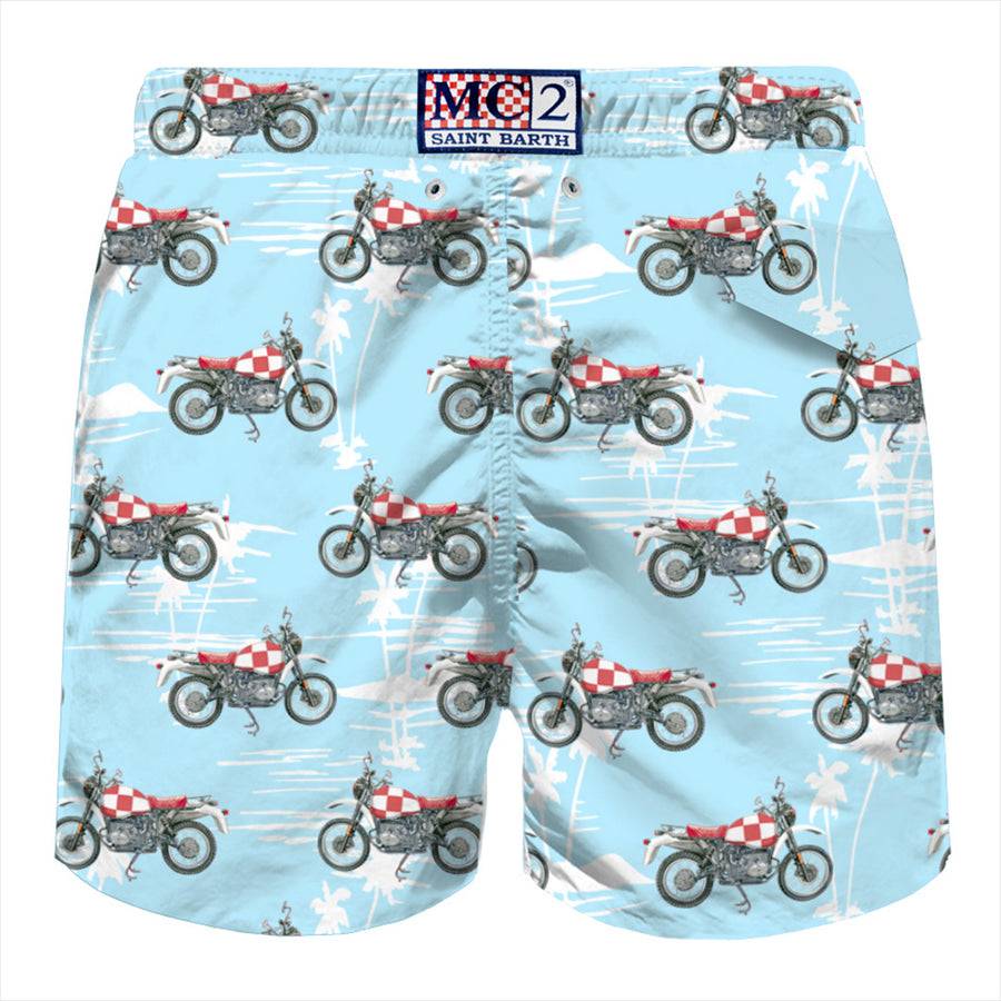 Mc2 Saint Barth Costume Da Bagno Uomo In Tessuto Leggero Con Stampa Moto