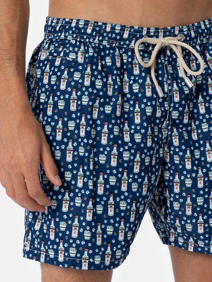 Mc2 Saint Barth Costume Da Bagno Uomo In Tessuto Leggero Lighting Micro Fantasia Con Stampa Sambuca Molinari| EDIZIONE SPECIALE SAMBUCA MOLINARI