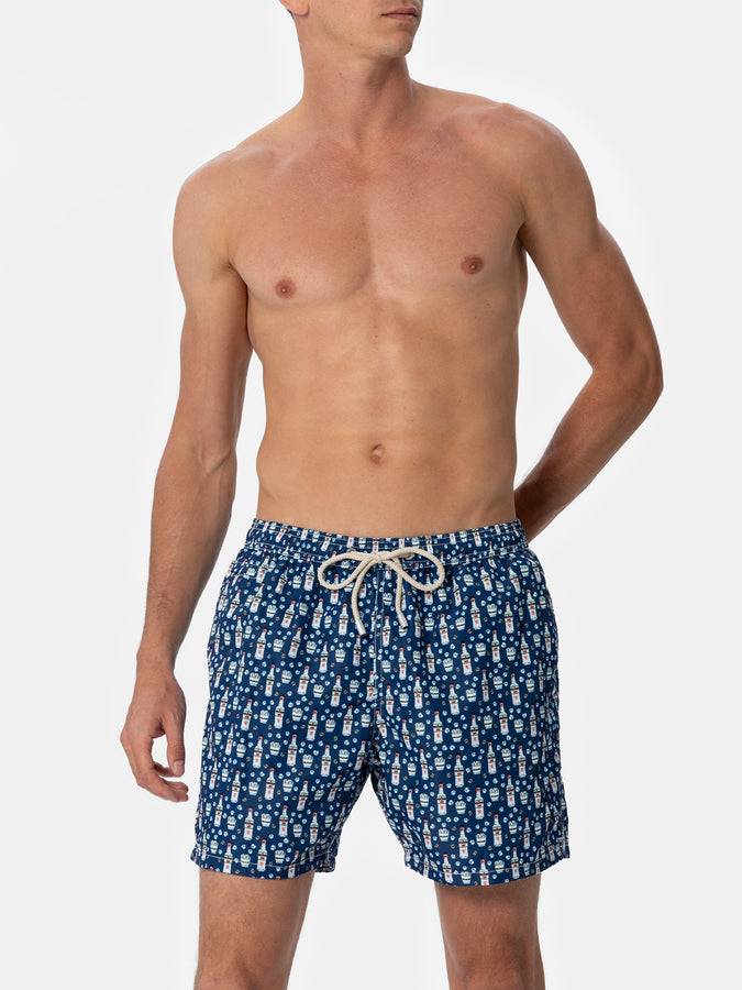 Mc2 Saint Barth Costume Da Bagno Uomo In Tessuto Leggero Lighting Micro Fantasia Con Stampa Sambuca Molinari| EDIZIONE SPECIALE SAMBUCA MOLINARI