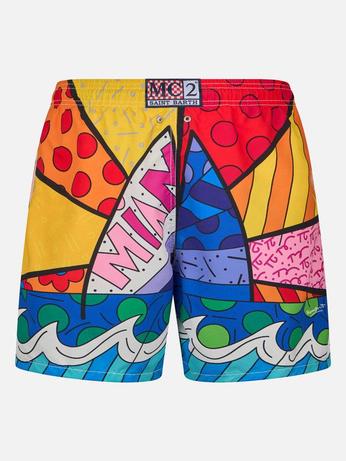 Mc2 Saint Barth Costume Da Bagno Uomo Lunghezza Media Gustavia Con Stampa Piazzata Disegno Britto| EDIZIONE SPECIALE BRITTO