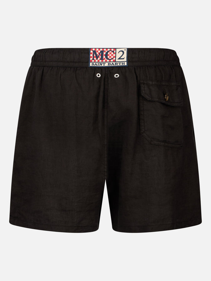 Mc2 Saint Barth Costume Da Bagno Uomo Media Lunghezza Gustavia In Lino Nero