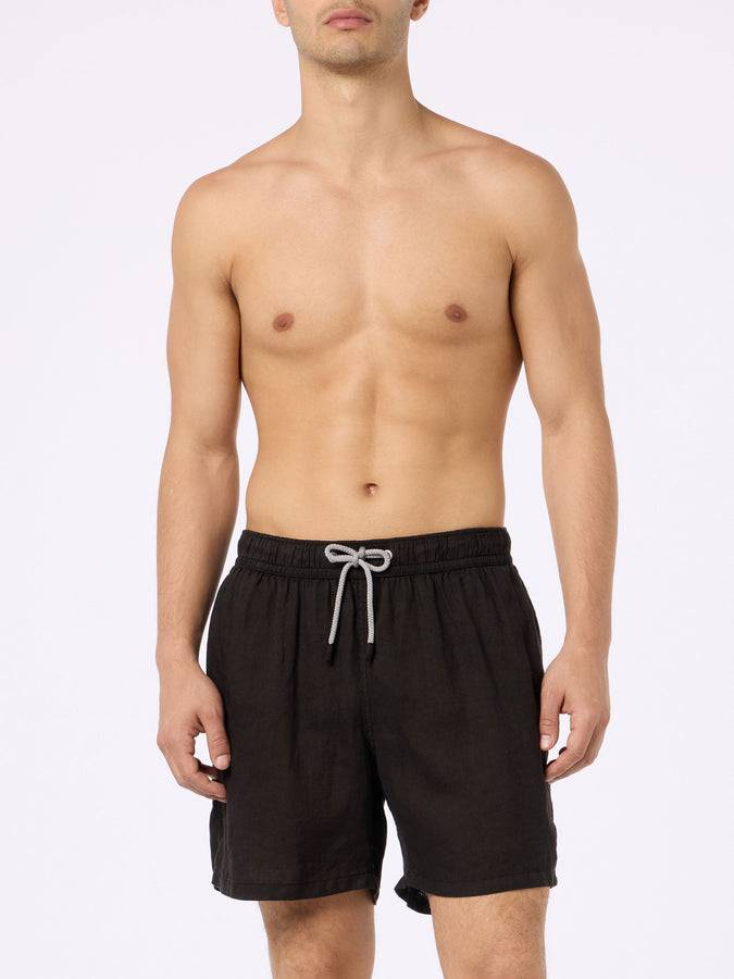 Mc2 Saint Barth Costume Da Bagno Uomo Media Lunghezza Gustavia In Lino Nero