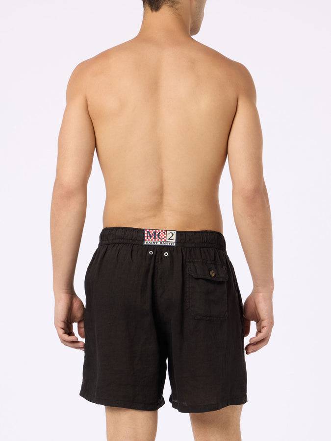 Mc2 Saint Barth Costume Da Bagno Uomo Media Lunghezza Gustavia In Lino Nero