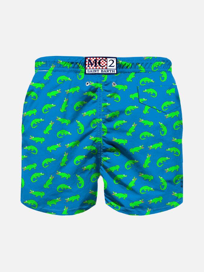 Mc2 Saint Barth Costume Da Bambino Bluette Con Stampa Alligatore Verde