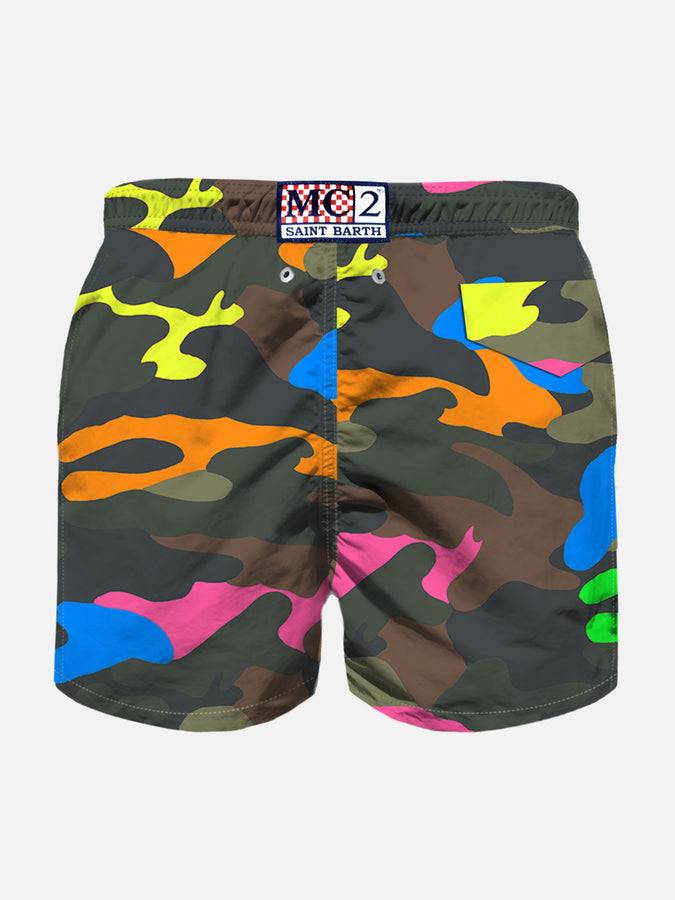 Mc2 Saint Barth Costume Da Bambino Con Stampa Mimetica Fluo Multicolore
