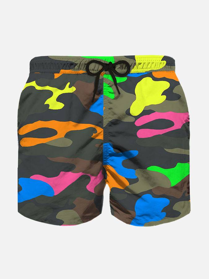 Mc2 Saint Barth Costume da bambino con stampa mimetica fluo multicolore
