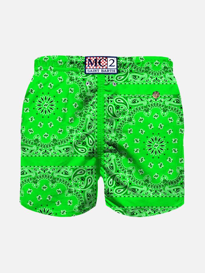 Mc2 Saint Barth Costume Da Bambino Verde Fluo Con Stampa Bandana