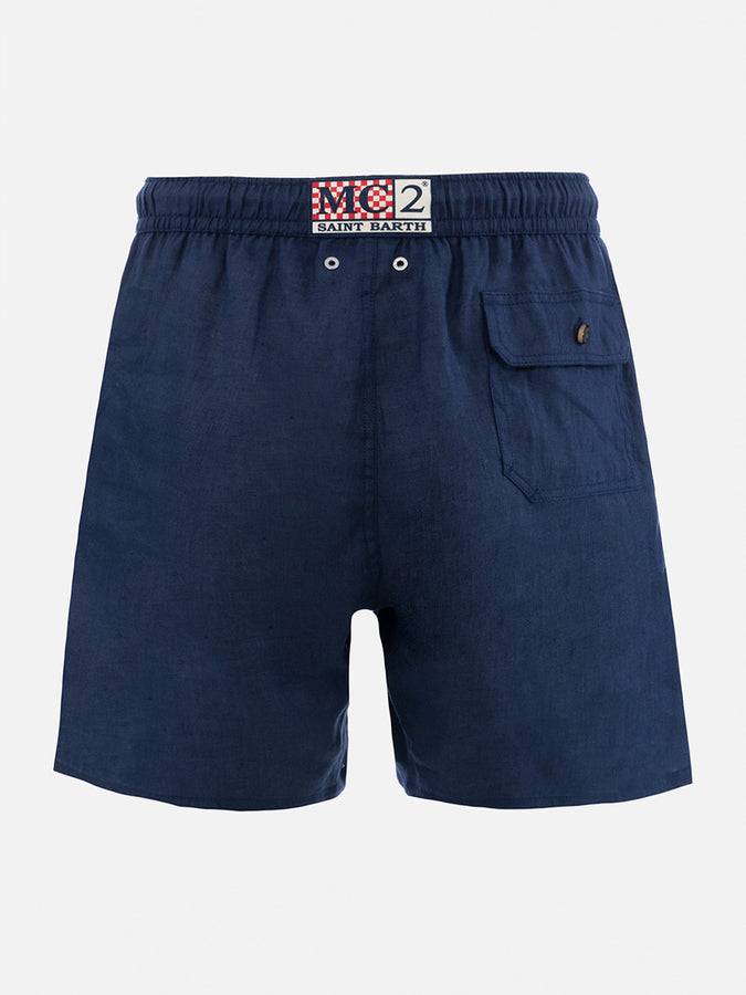 Mc2 Saint Barth Costume Da Uomo Medio Lungo In Lino Blu Navy Gustavia