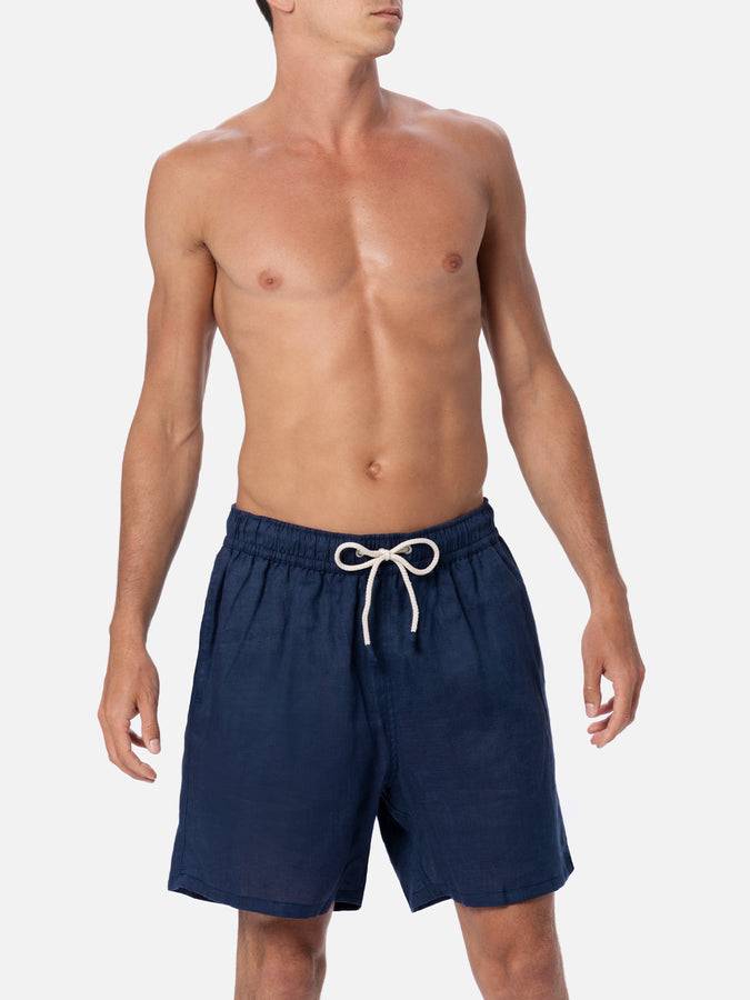 Mc2 Saint Barth Costume Da Uomo Medio Lungo In Lino Blu Navy Gustavia