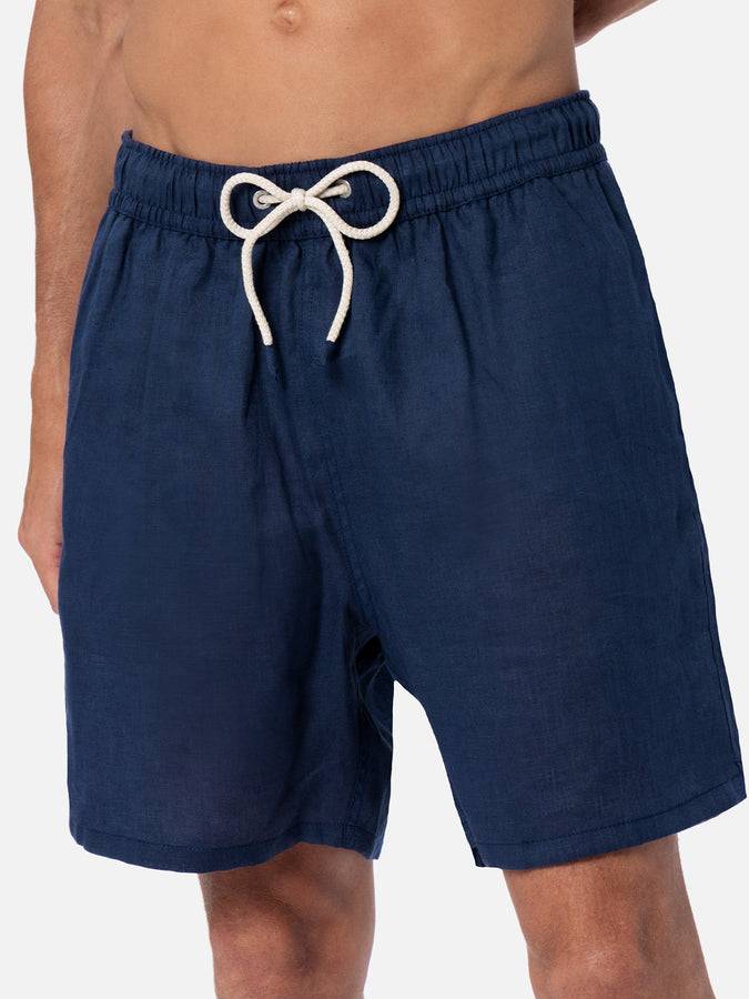 Mc2 Saint Barth Costume Da Uomo Medio Lungo In Lino Blu Navy Gustavia