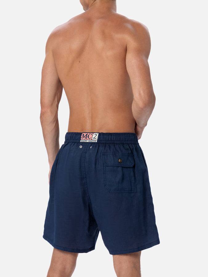 Mc2 Saint Barth Costume Da Uomo Medio Lungo In Lino Blu Navy Gustavia