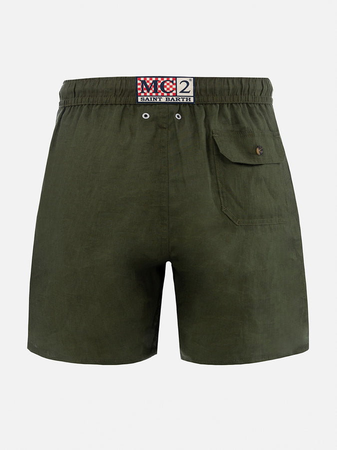 Mc2 Saint Barth Costume Da Uomo Medio Lungo In Lino Verde Militare Gustavia