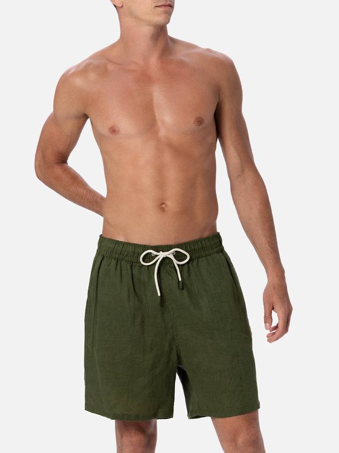 Mc2 Saint Barth Costume Da Uomo Medio Lungo In Lino Verde Militare Gustavia
