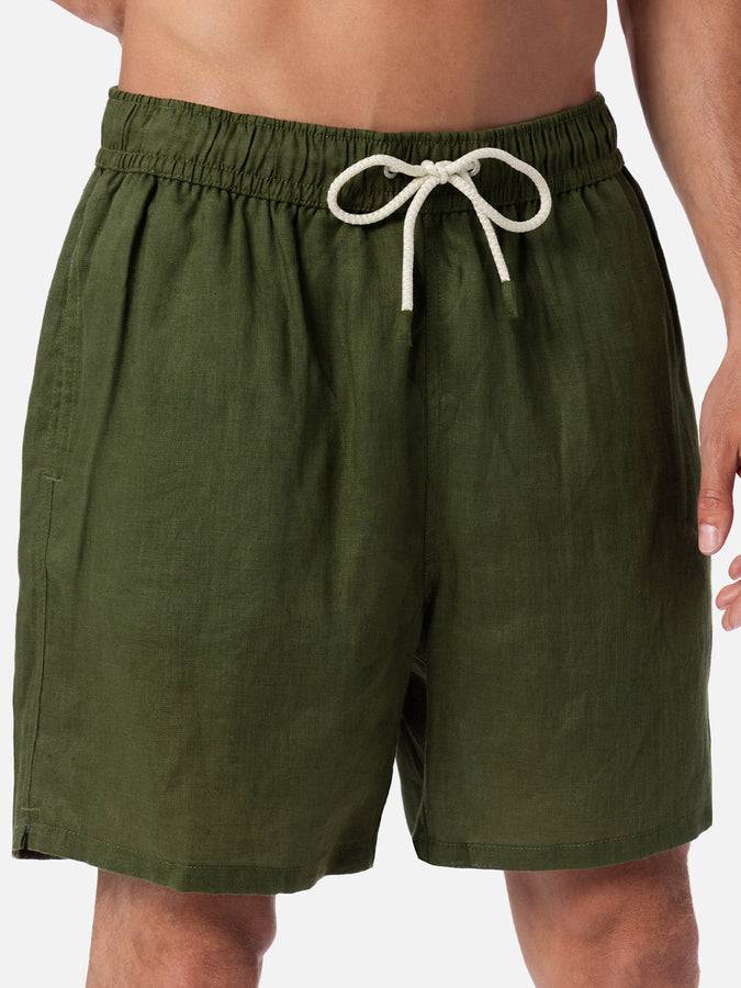 Mc2 Saint Barth Costume Da Uomo Medio Lungo In Lino Verde Militare Gustavia