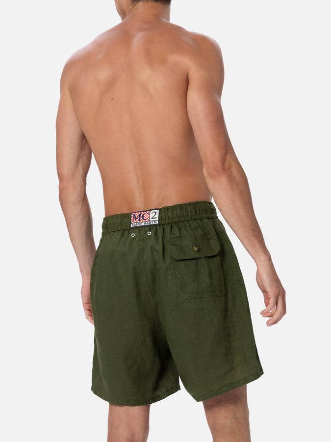 Mc2 Saint Barth Costume Da Uomo Medio Lungo In Lino Verde Militare Gustavia