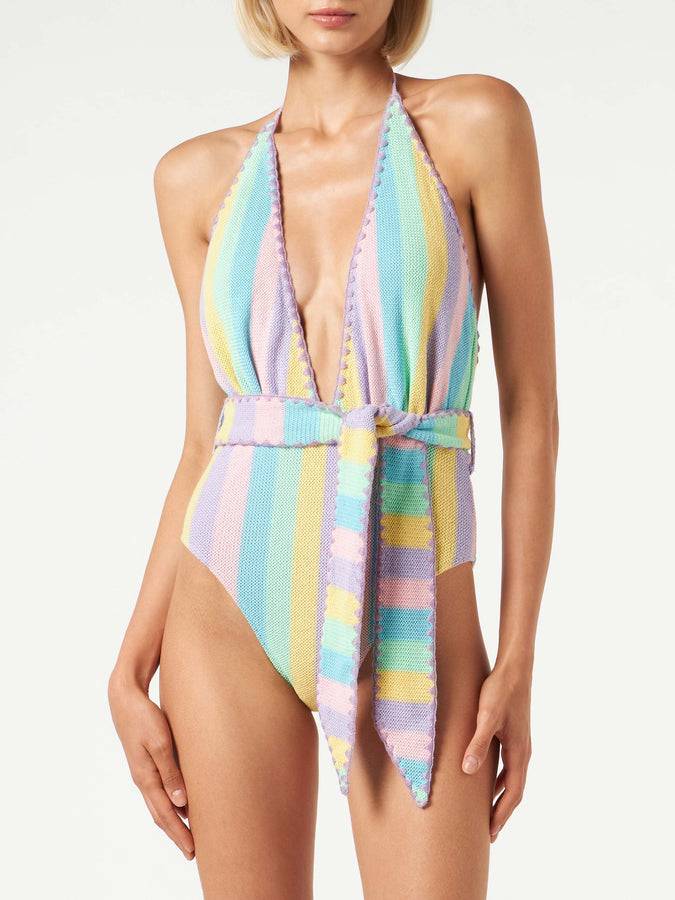 Mc2 Saint Barth Costume intero all'uncinetto color pastello