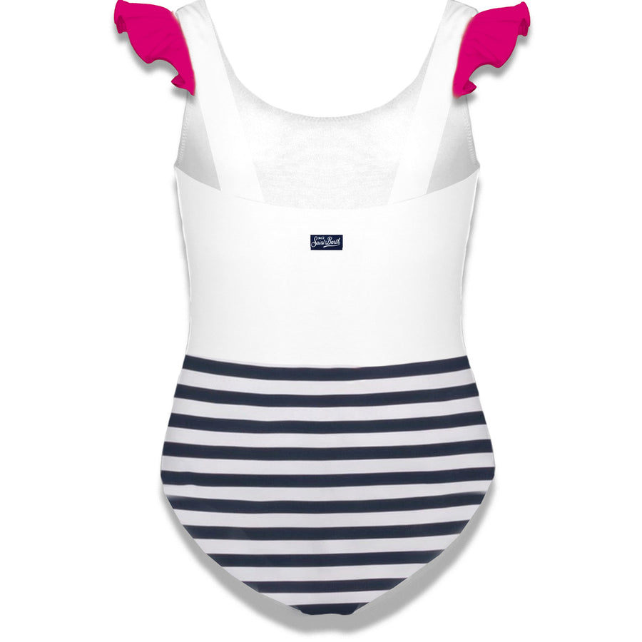 Mc2 Saint Barth Costume Intero Arricciato Stampa Cuore Fenicottero