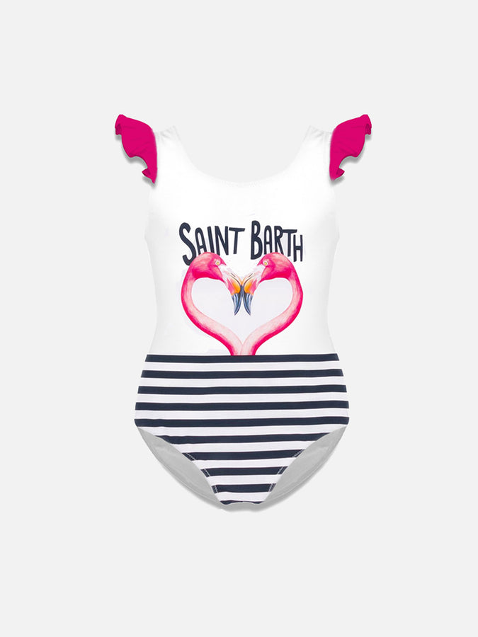 Mc2 Saint Barth Costume intero arricciato stampa cuore fenicottero