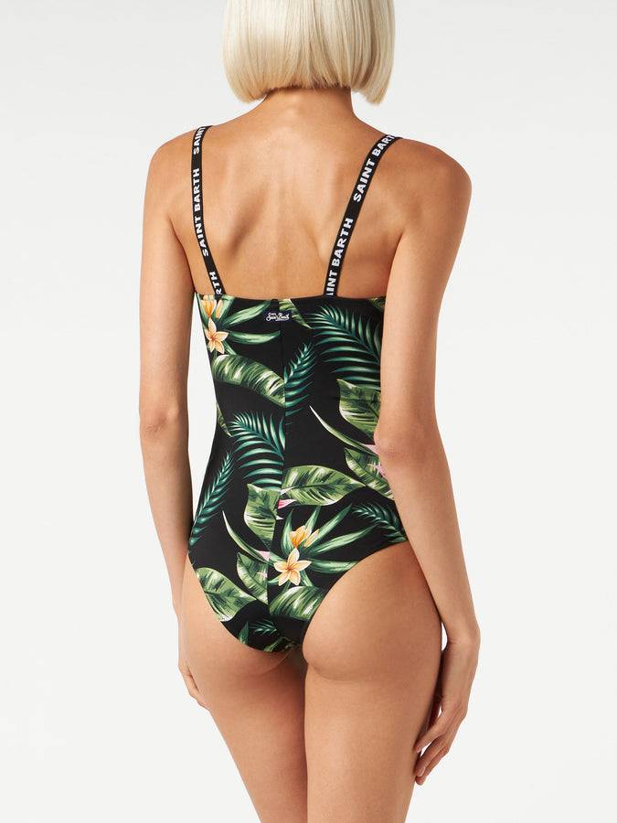 Mc2 Saint Barth Costume Intero Con Stampa Foglie Tropicali