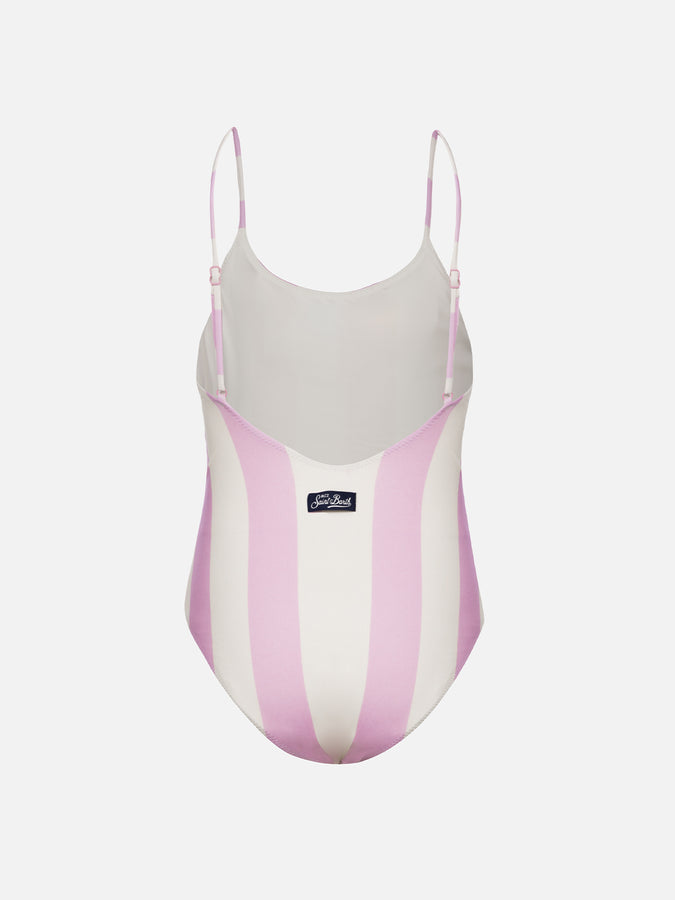 Mc2 Saint Barth Costume Intero Da Bambina A Righe Rosa Cecille Jr