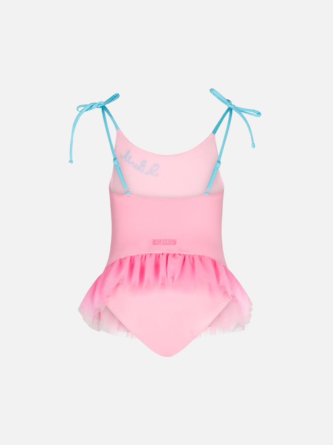 Mc2 Saint Barth Costume Intero Da Bambina Con Profili E Cuori Glitterati