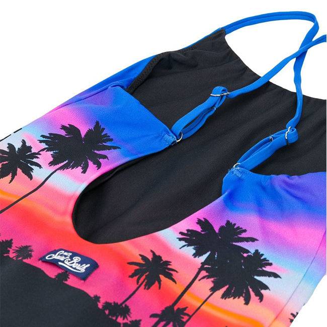 Mc2 Saint Barth Costume Intero Da Bambina Con Stampa Palme