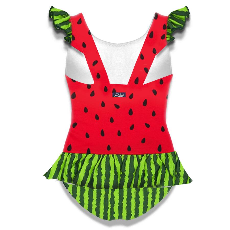 Mc2 Saint Barth Costume Intero Da Bambina Con Volant E Stampa Anguria