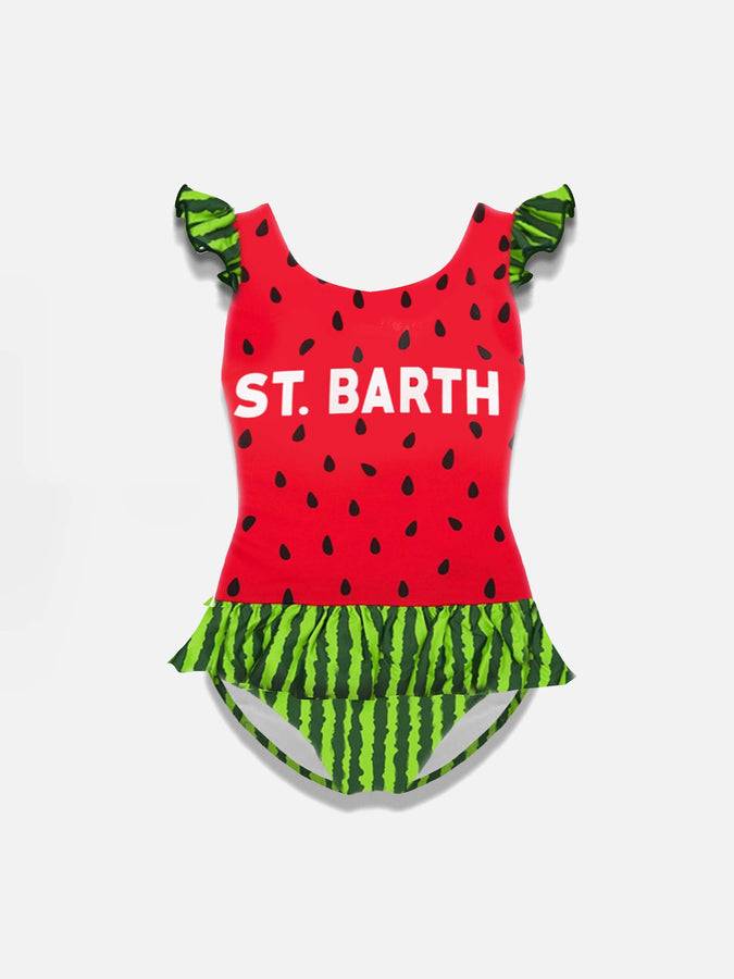 Mc2 Saint Barth Costume intero da bambina con volant e stampa anguria