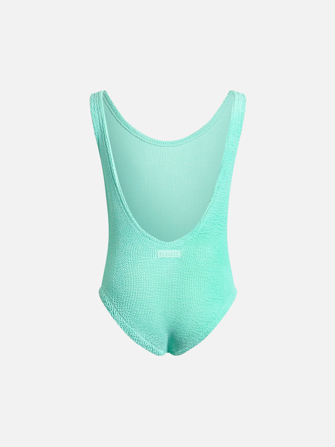 Mc2 Saint Barth Costume Intero Da Bambina Verde Salvia Crinkle Cara