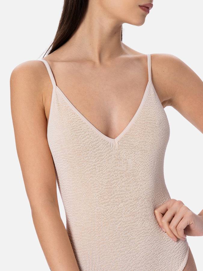 Mc2 Saint Barth Costume Intero Da Donna Beige Crinkle Susanne