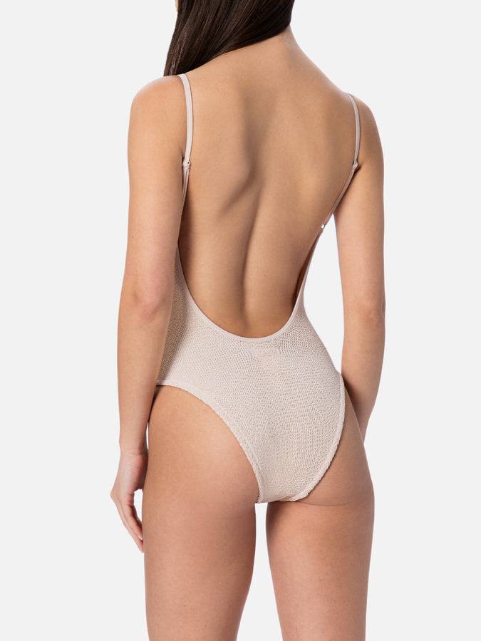 Mc2 Saint Barth Costume Intero Da Donna Beige Crinkle Susanne