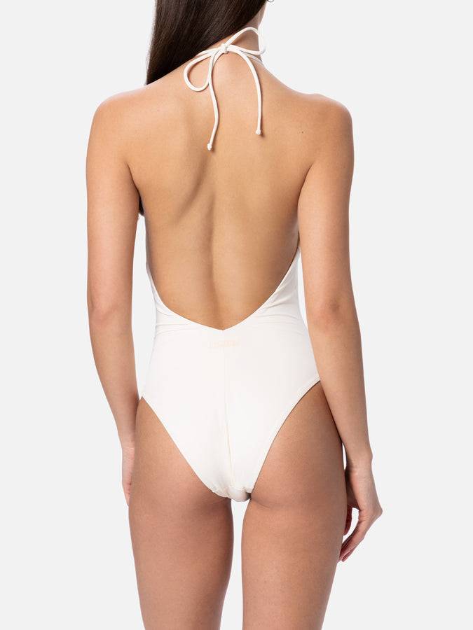 Mc2 Saint Barth Costume Intero Da Donna Color Crema, Con Scollo All'americana
