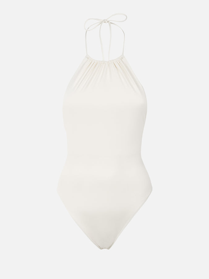 Mc2 Saint Barth Costume Intero Da Donna Color Crema, Con Scollo All'americana