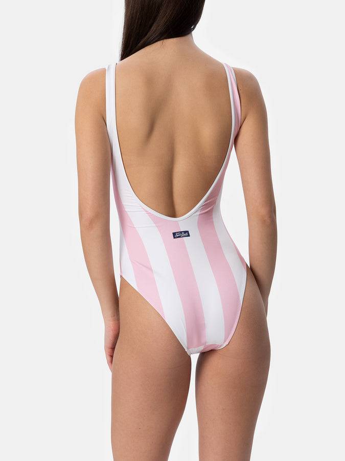 Mc2 Saint Barth Costume Intero Da Donna Con Stampa A Righe Scoopback | EDIZIONE SPECIALE FIORUCCI