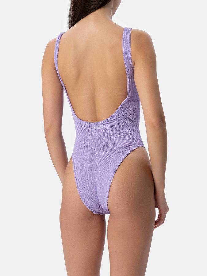 Mc2 Saint Barth Costume Intero Da Donna Lilla Lurex Crinkle Lora