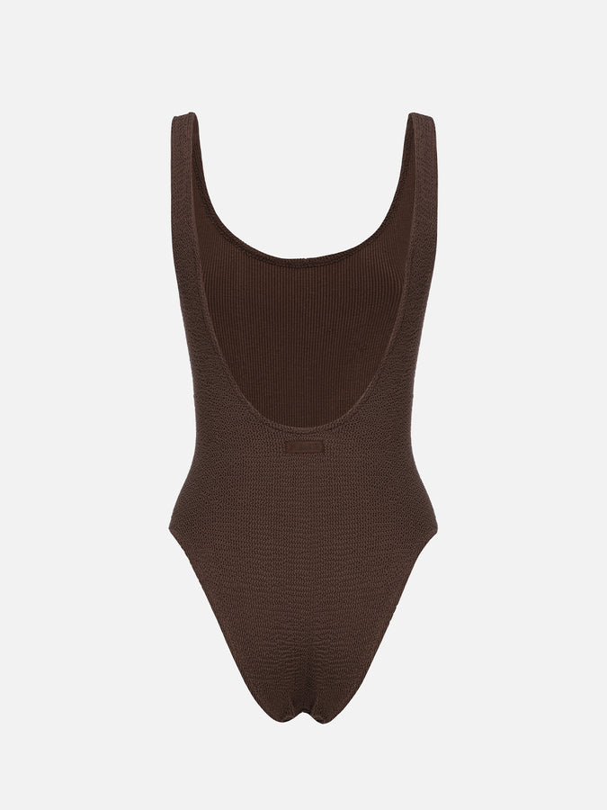 Mc2 Saint Barth Costume Intero Da Donna Marrone Crinkle Lora
