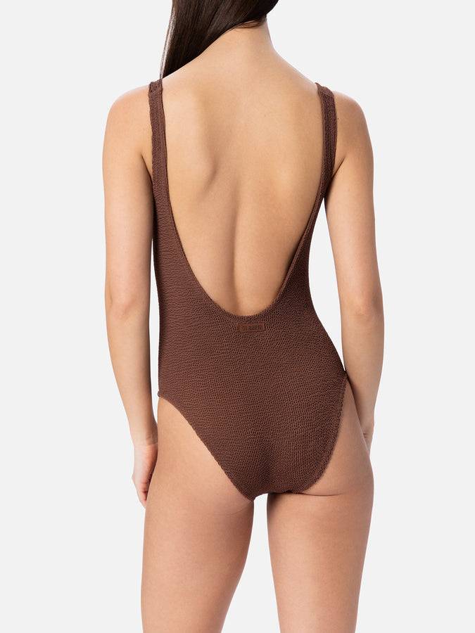 Mc2 Saint Barth Costume Intero Da Donna Marrone Crinkle Lora