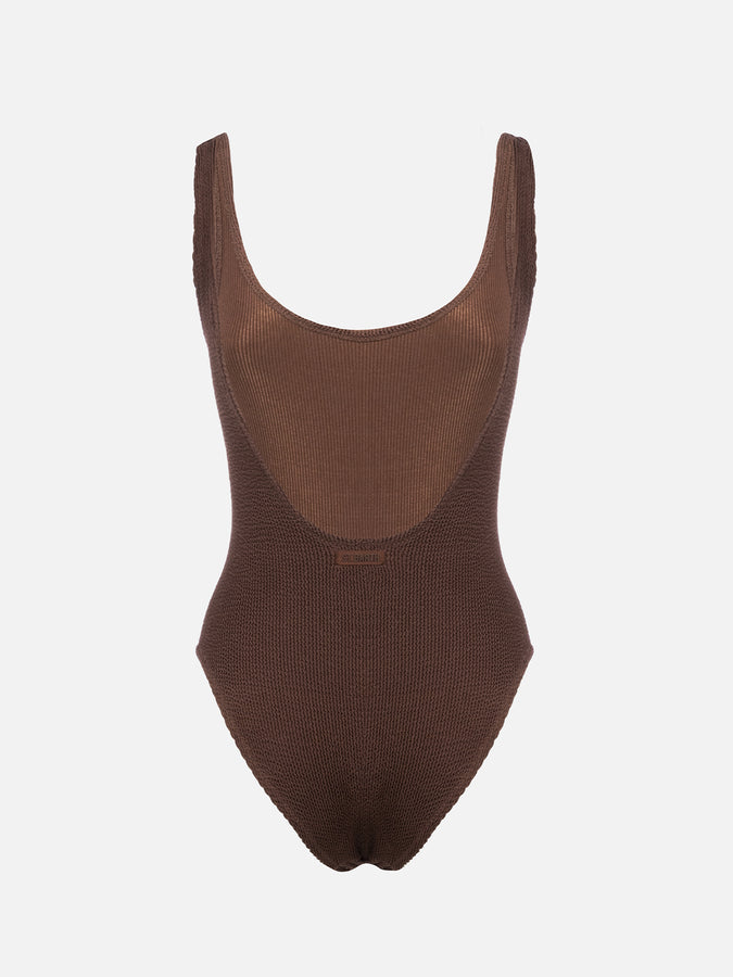 Mc2 Saint Barth Costume Intero Da Donna Marrone Crinkle Lora