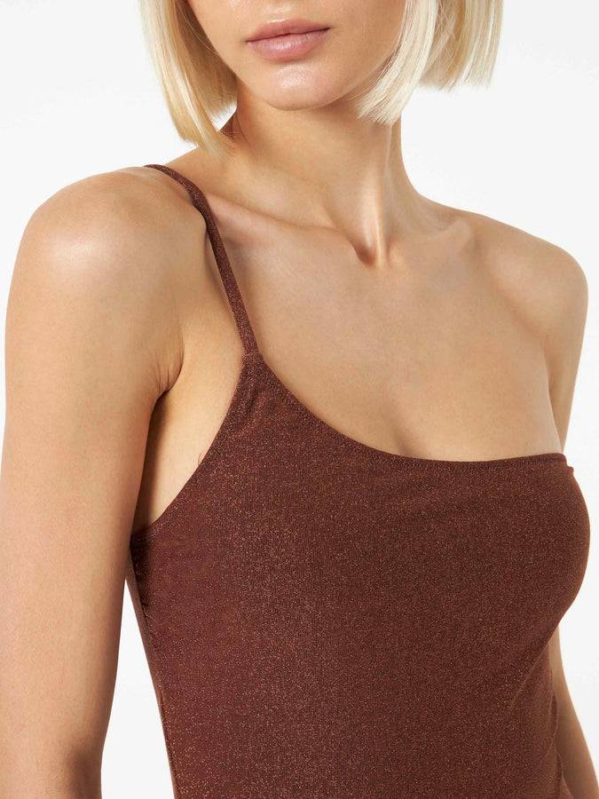 Mc2 Saint Barth Costume Intero Da Donna Monospalla In Lurex Marrone