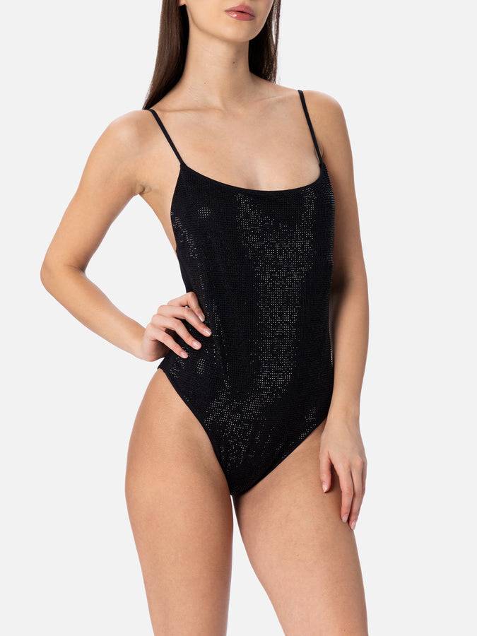 Mc2 Saint Barth Costume intero da donna nero Cecille con strass