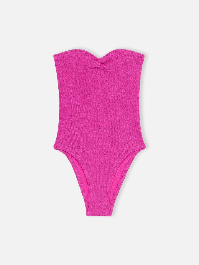 Mc2 Saint Barth Costume Intero Da Donna Senza Spalline Fucsia In Lurex Soleil