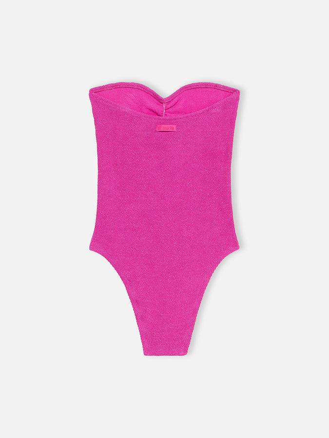 Mc2 Saint Barth Costume Intero Da Donna Senza Spalline Fucsia In Lurex Soleil