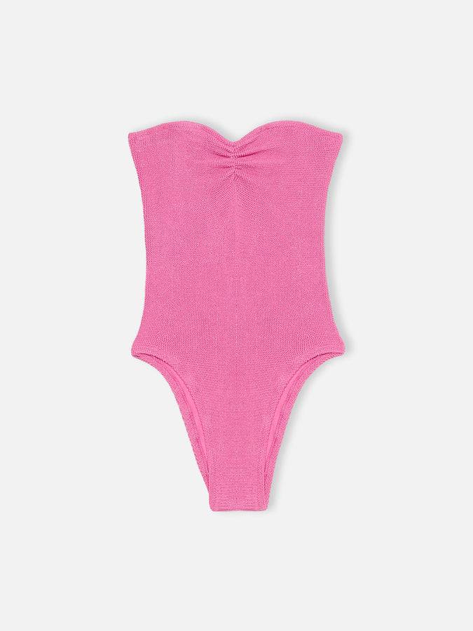 Mc2 Saint Barth Costume Intero Da Donna Senza Spalline Fucsia In Lurex Soleil