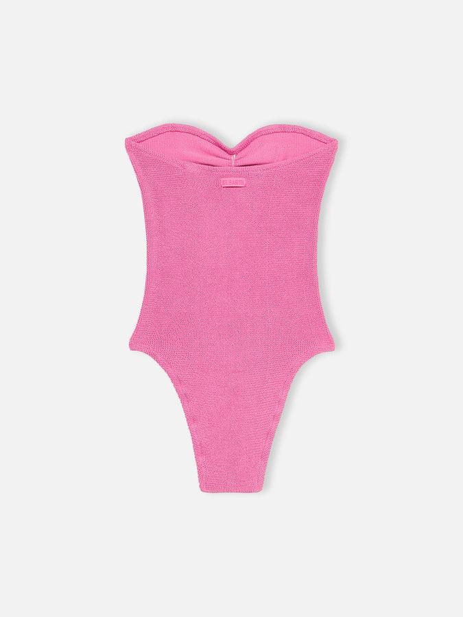 Mc2 Saint Barth Costume Intero Da Donna Senza Spalline Fucsia In Lurex Soleil
