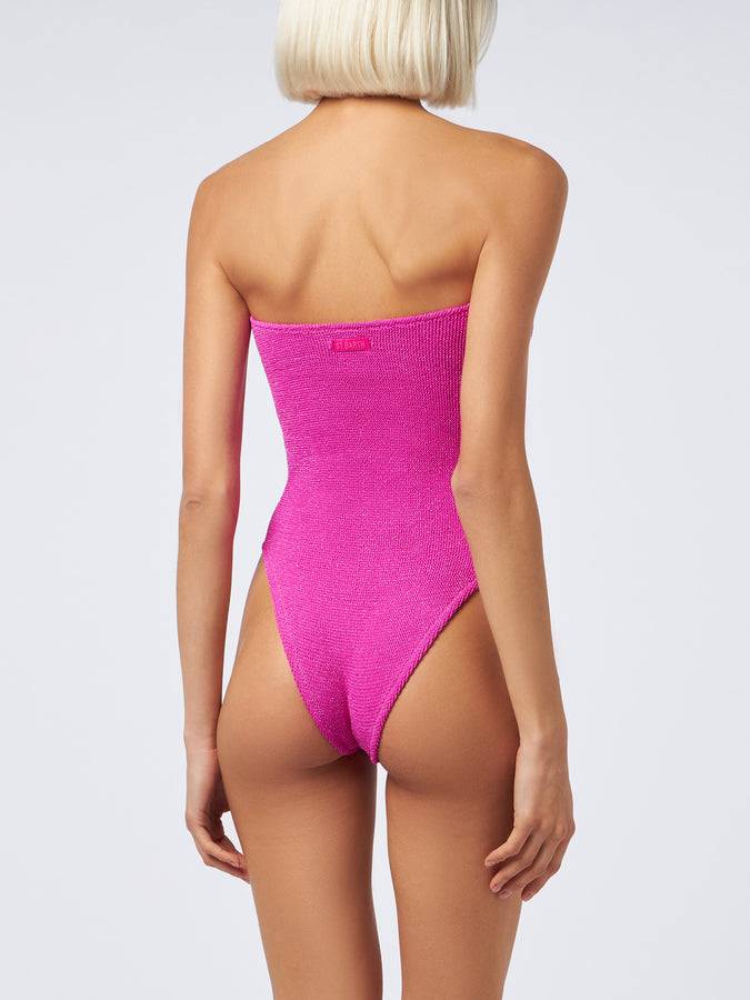 Mc2 Saint Barth Costume Intero Da Donna Senza Spalline Fucsia In Lurex Soleil