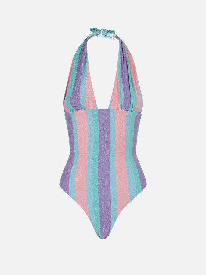 Mc2 Saint Barth Costume Intero In Lurex Multicolore A Righe