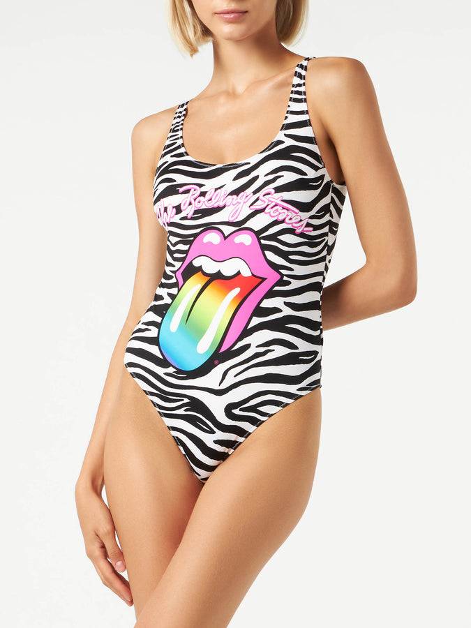 Mc2 Saint Barth Costume intero zebrato stampa Rolling Stones | Rolling Stones Special Edition