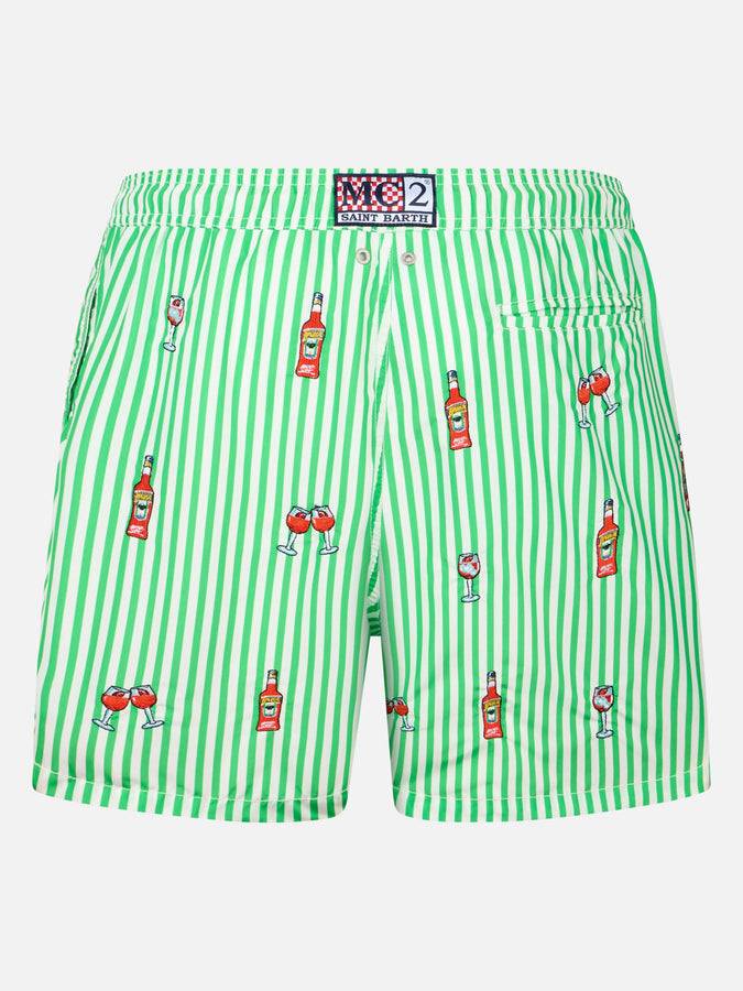 Mc2 Saint Barth Costume Uomo Gustavia Lunghezza Media Rigato Con Ricamo Aperol Spritz | EDIZIONE SPECIALE APEROL