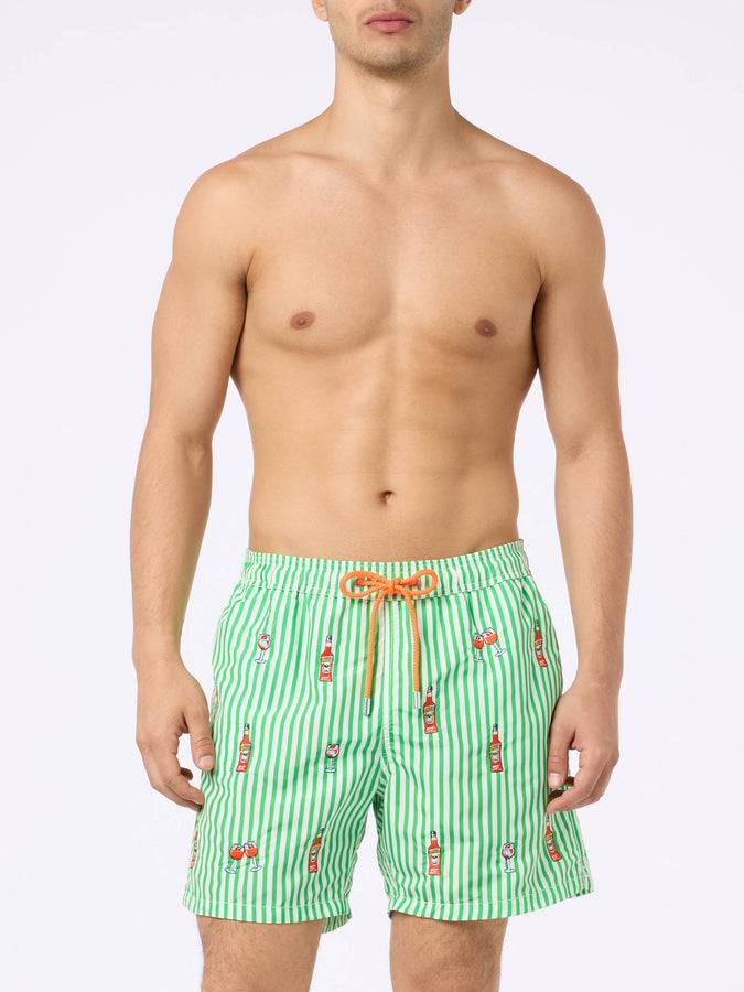 Mc2 Saint Barth Costume Uomo Gustavia Lunghezza Media Rigato Con Ricamo Aperol Spritz | EDIZIONE SPECIALE APEROL